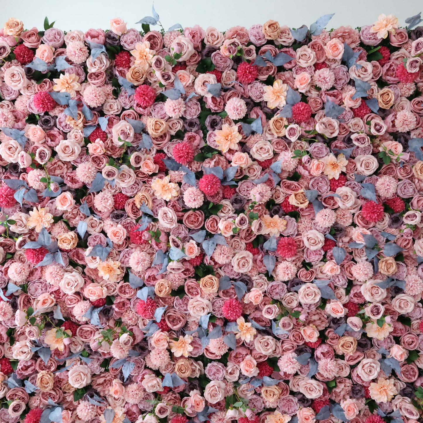 ValarFlowers faux flower wall panel with roses peonies hydrangeas in blush pink ivory for wedding party backdrop decor