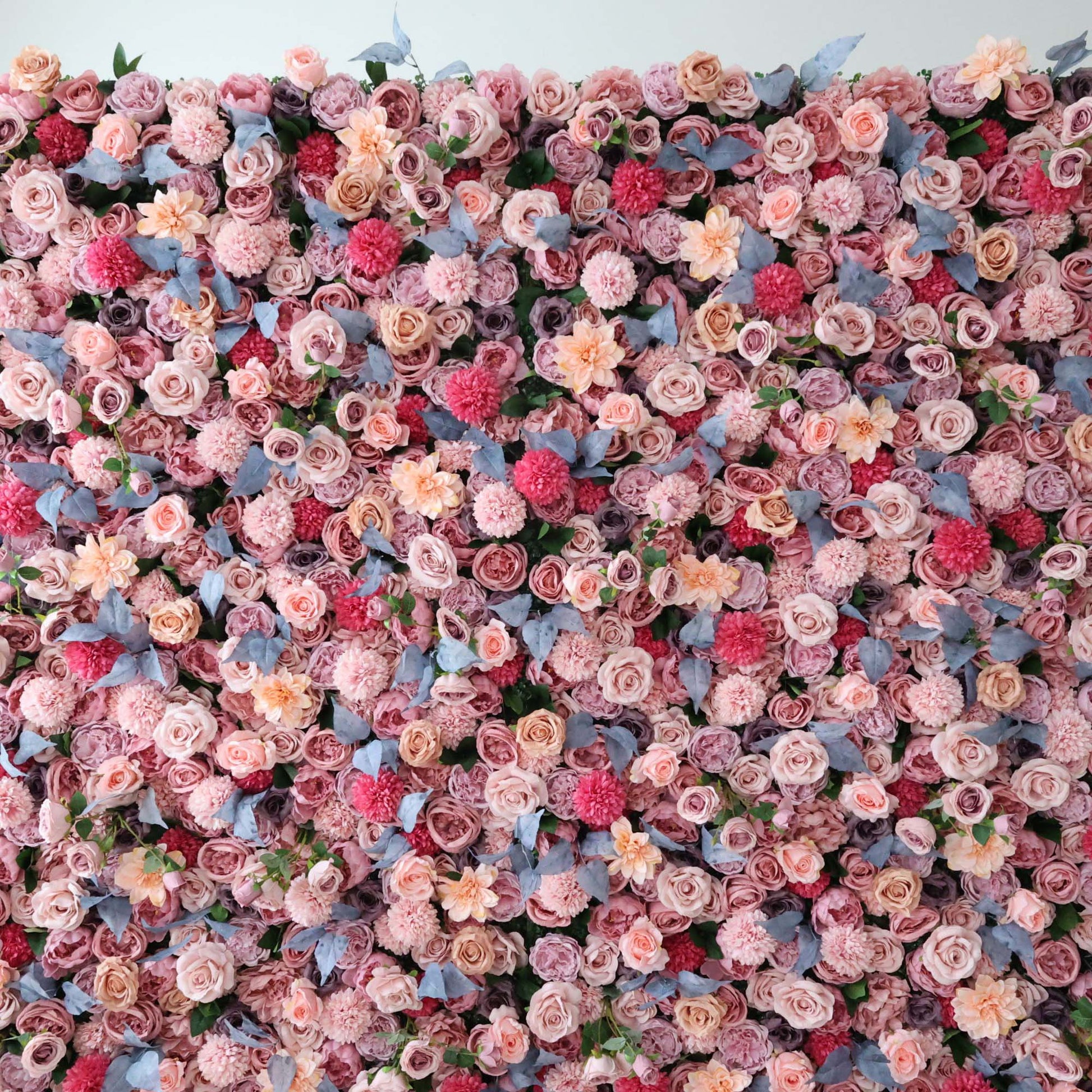 ValarFlowers faux flower wall panel with roses peonies hydrangeas in blush pink ivory for wedding party backdrop decor