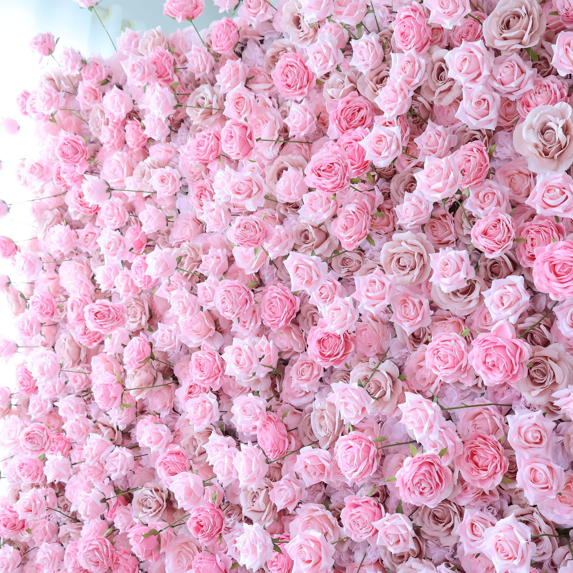 ValarFlowers artificial flower wall backdrop with roses peonies hydrangeas in soft pink ivory white, dense faux floral panel for wedding ceremony photo booth event decor