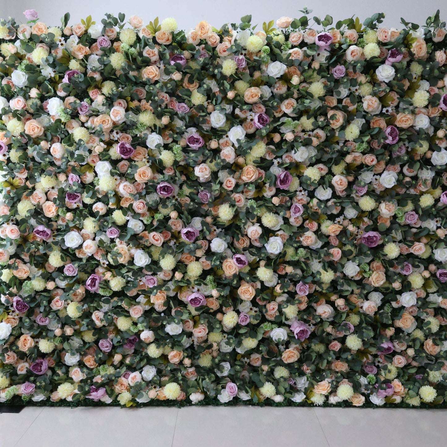 ValarFlowers dark purple roses artificial flower wall backdrop with sea green greenery for wedding, event, photo booth decor