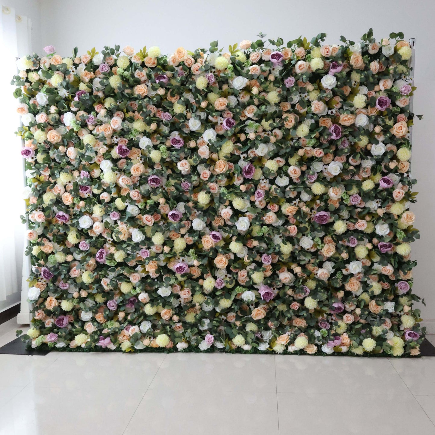 ValarFlowers dark purple roses with sea green greenery artificial flower wall panel for wedding backdrop, bridal shower, event decor