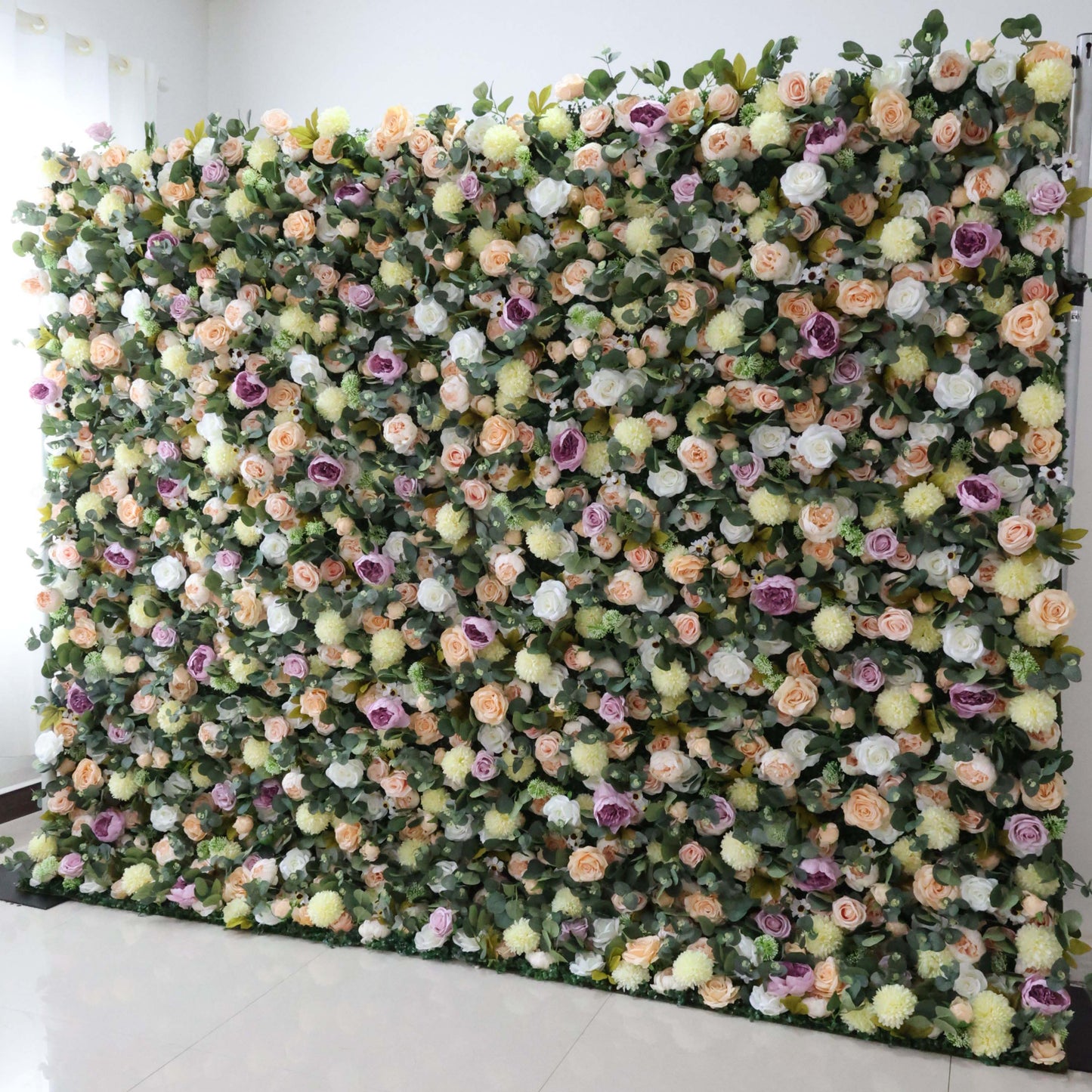 ValarFlowers dark purple roses sea green leaves artificial flower wall wedding event photo booth backdrop luxurious floral panel