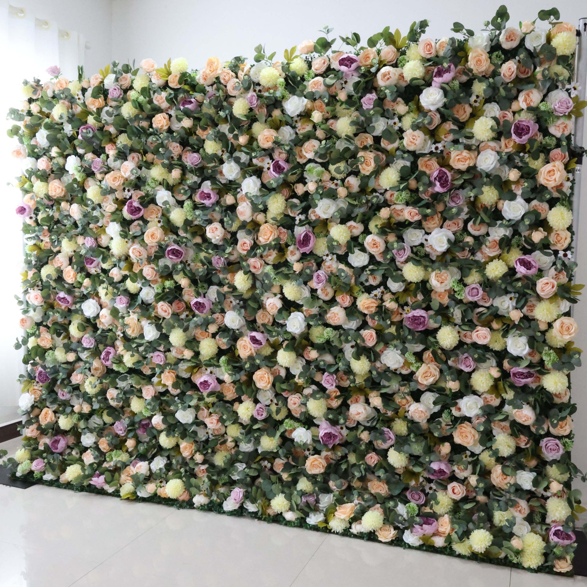 ValarFlowers dark purple roses sea green leaves artificial flower wall wedding event photo booth backdrop luxurious floral panel