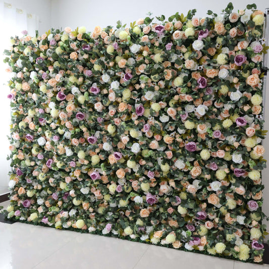 ValarFlowers dark purple roses sea green leaves artificial flower wall wedding event photo booth backdrop luxurious floral panel