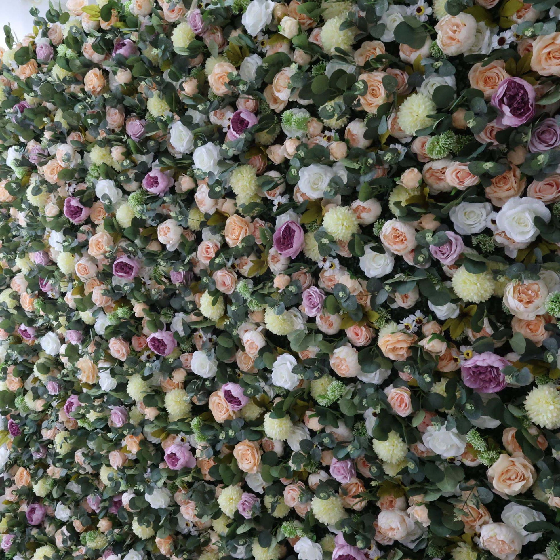 ValarFlowers artificial flower wall backdrop with dark purple roses and greenery for wedding, party, photo booth decoration