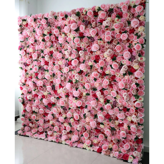 ValarFlowers artificial rose red pink flower wall backdrop, faux floral panel for wedding party event photography decor