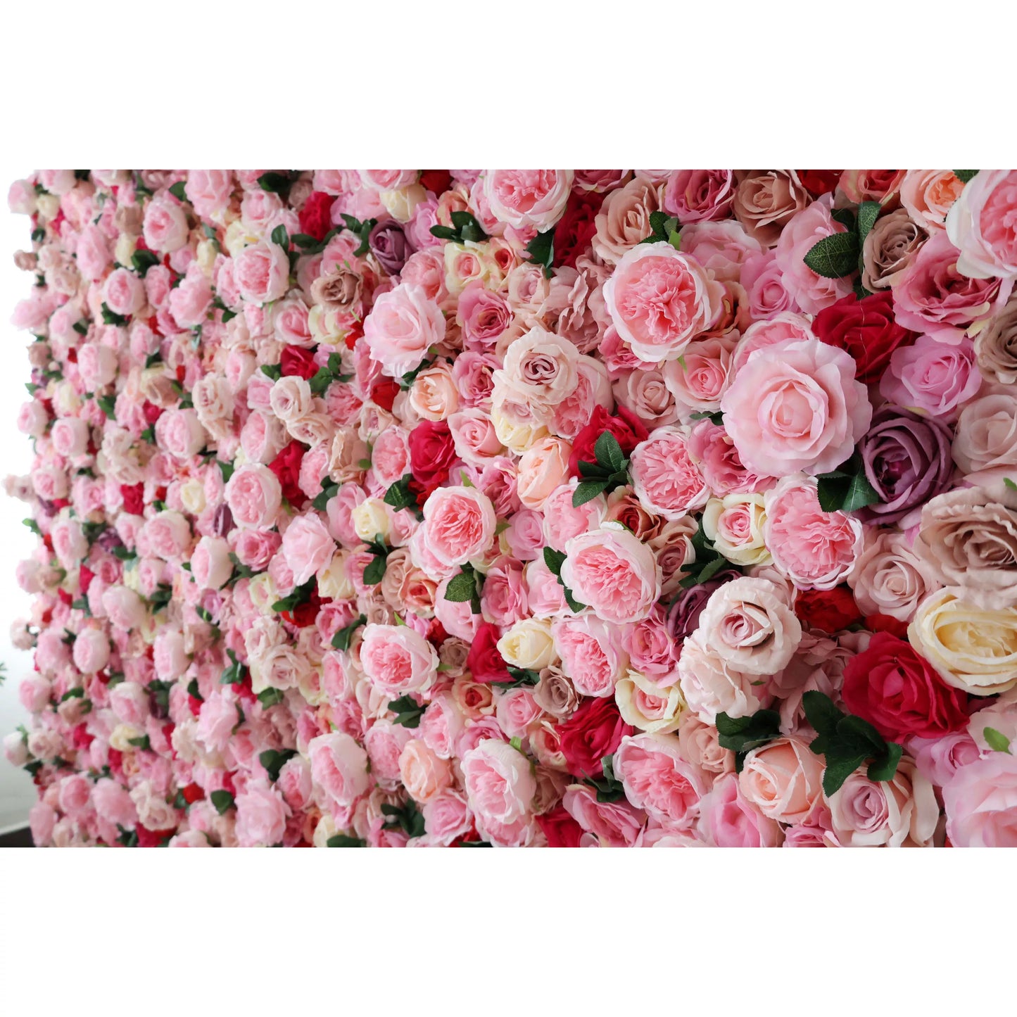 ValarFlowers artificial flower wall with red and pink roses, lush faux floral panel for wedding backdrop, event decor