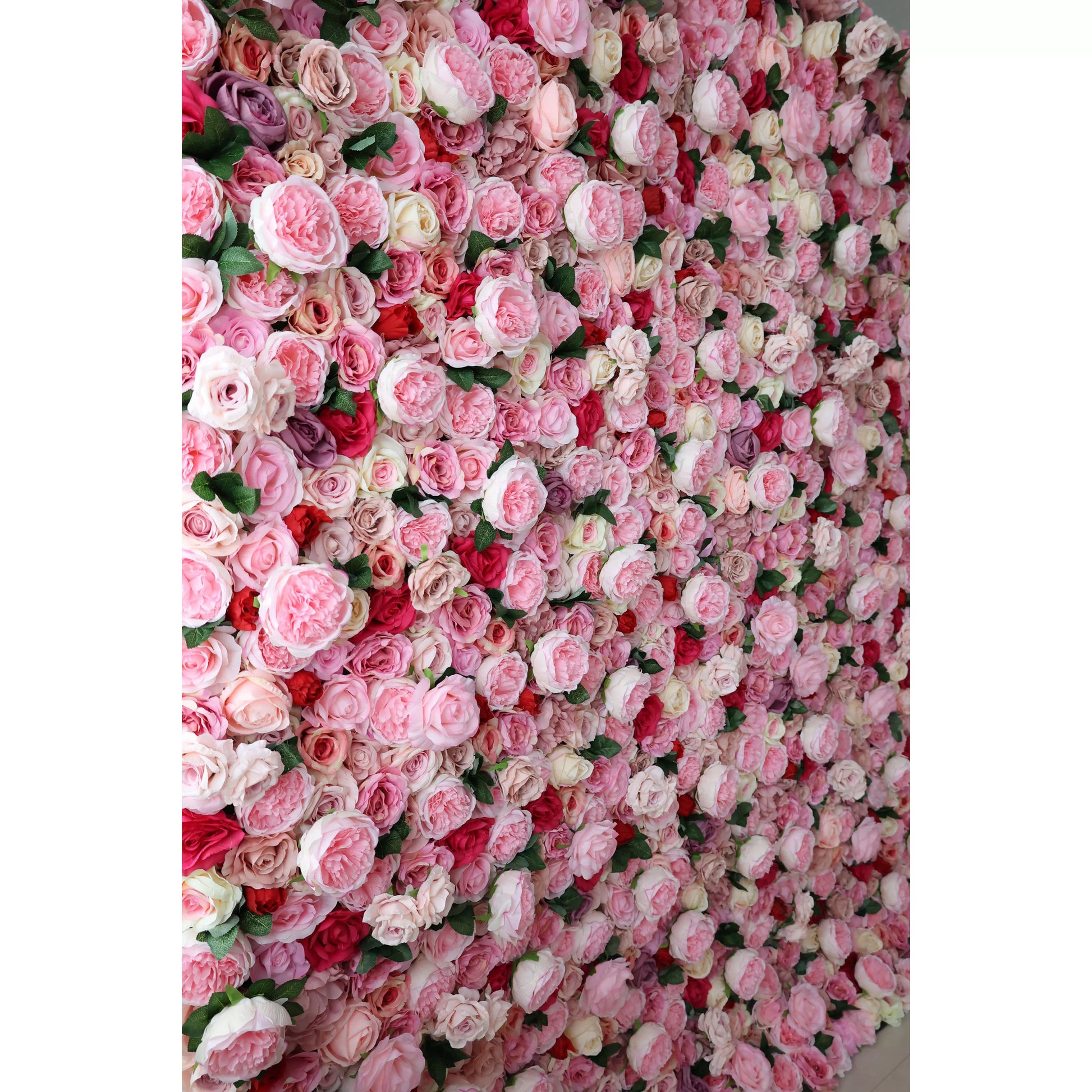 ValarFlowers red pink rose artificial flower wall backdrop for wedding, photo booth, party decor, luxury faux silk floral panel