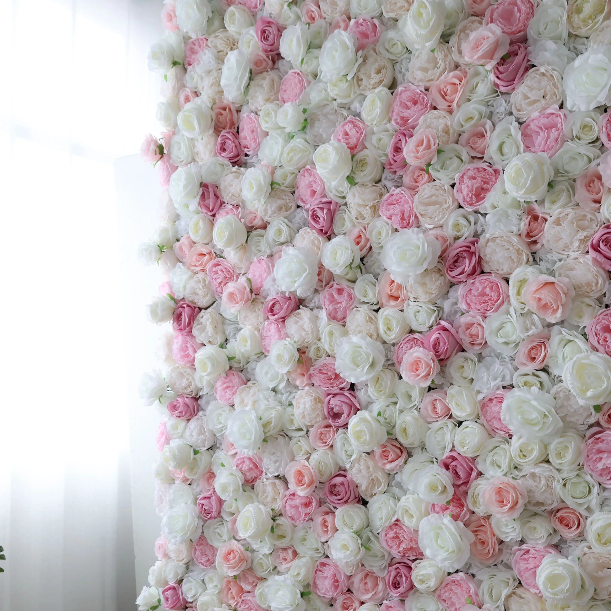 ValarFlowers pink and white artificial flower wall backdrop with roses and peonies for wedding, party, photo booth decor