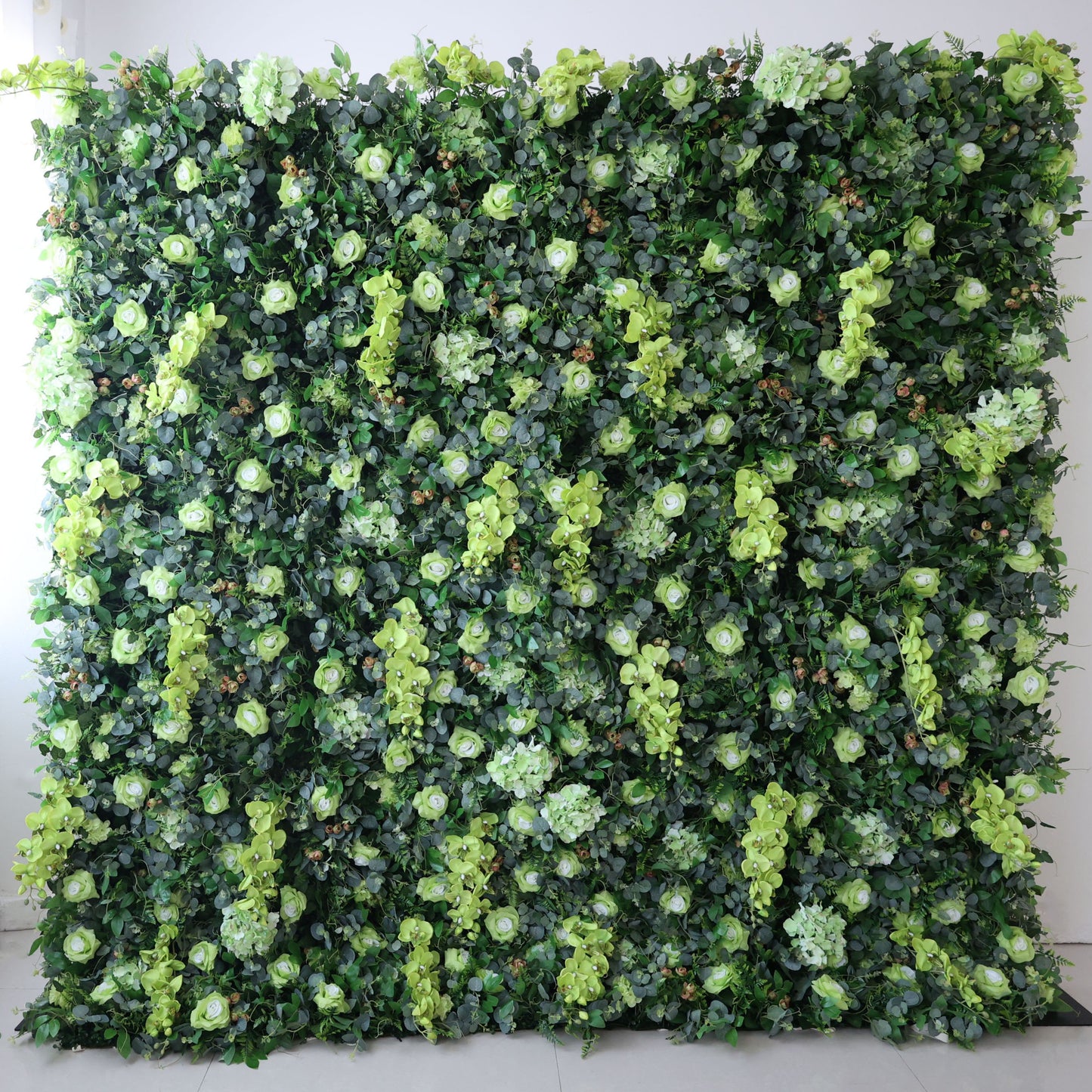 ValarFlowers artificial flower wall backdrop with pink ivory white roses peonies hydrangeas on lush greenery panel for wedding ceremony photo booth party decor