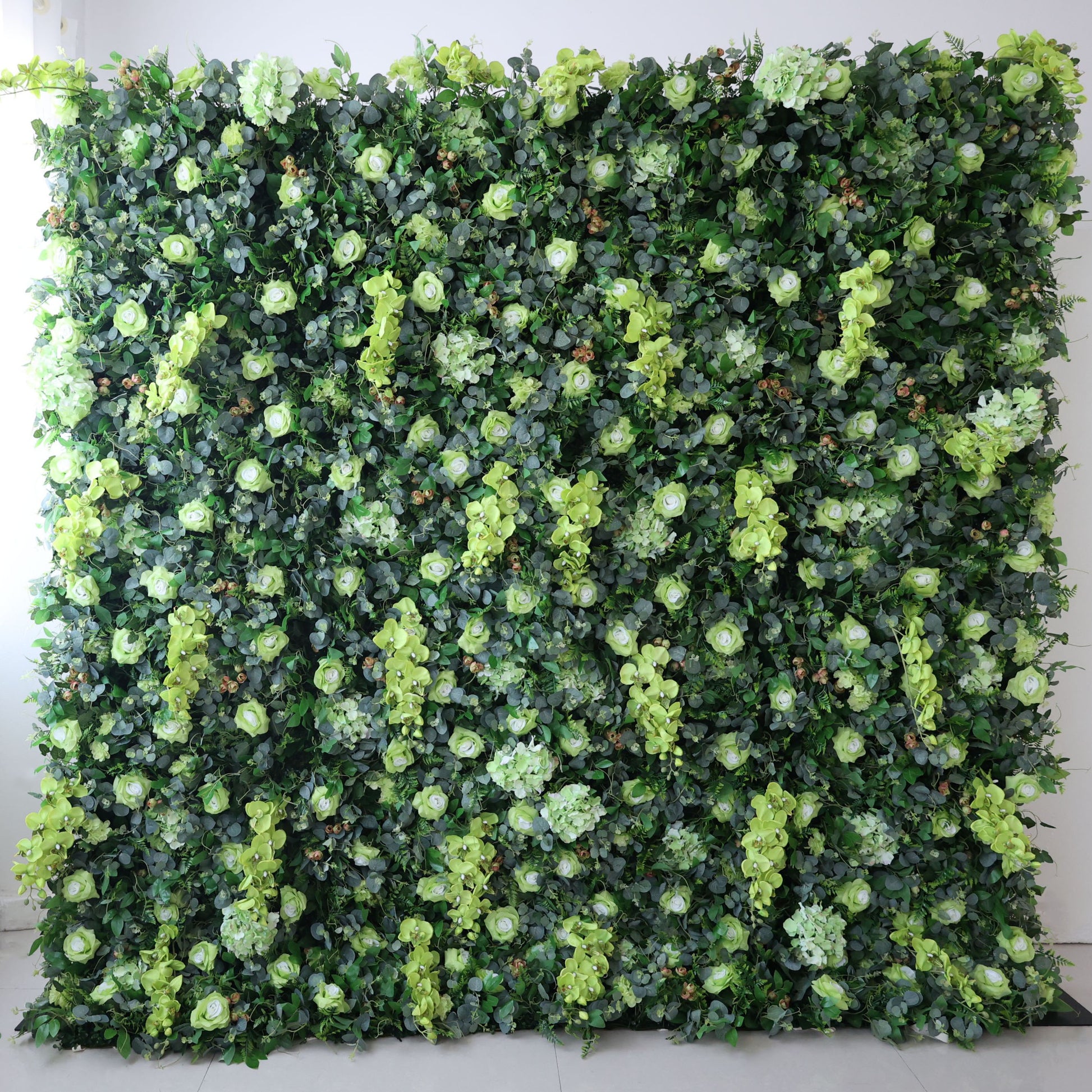 ValarFlowers artificial flower wall backdrop with pink ivory white roses peonies hydrangeas on lush greenery panel for wedding ceremony photo booth party decor