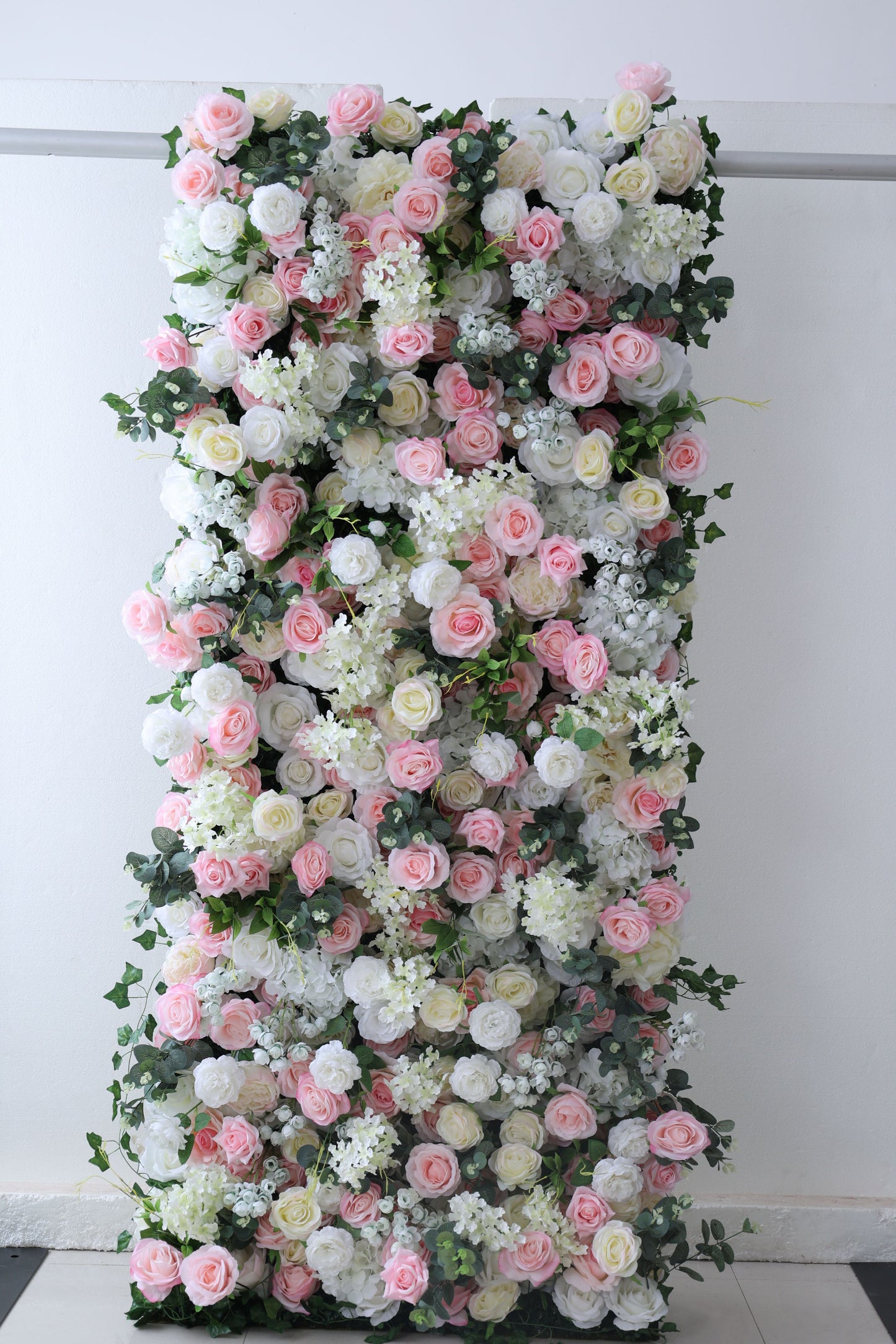 ValarFlowers artificial flower wall backdrop with lush pink roses, peonies, hydrangeas, greenery for wedding, event decor, party photography
