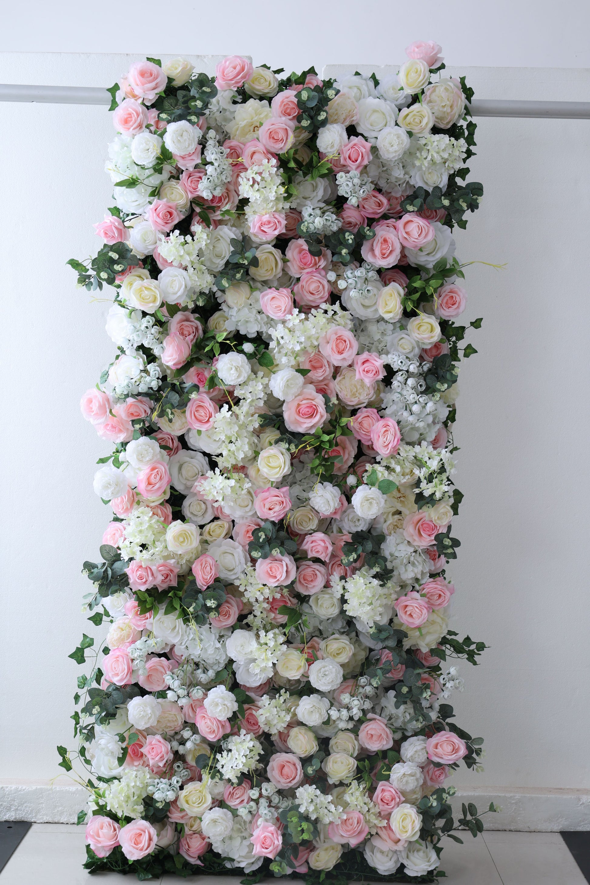 ValarFlowers artificial flower wall backdrop with lush pink roses, peonies, hydrangeas, greenery for wedding, event decor, party photography
