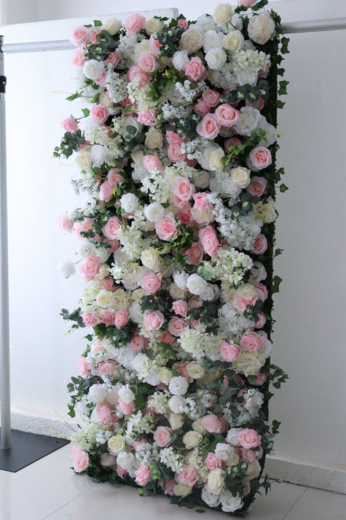 ValarFlowers artificial flower wall backdrop with lush peonies roses hydrangeas in pink cream ivory for wedding event decor party photo booth