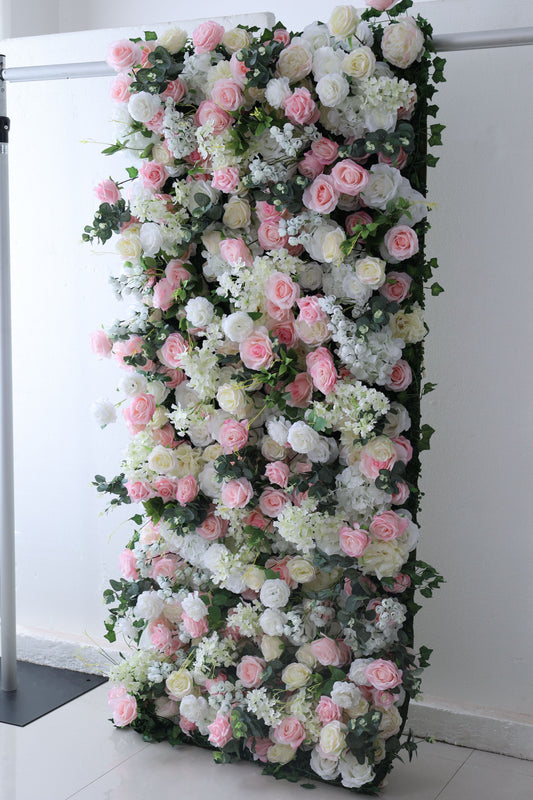 ValarFlowers artificial flower wall backdrop with lush peonies roses hydrangeas in pink cream ivory for wedding event decor party photo booth