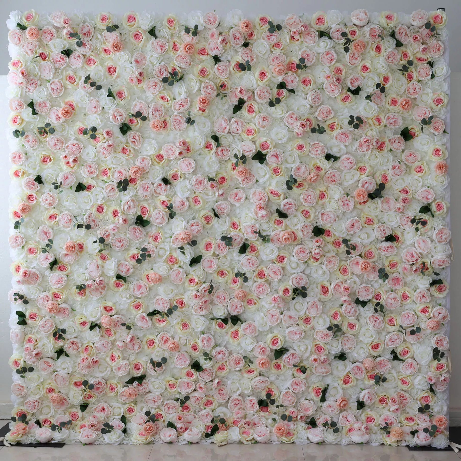 ValarFlowers artificial flower wall backdrop with lush pink roses peonies hydrangeas and greenery for wedding photo booth events