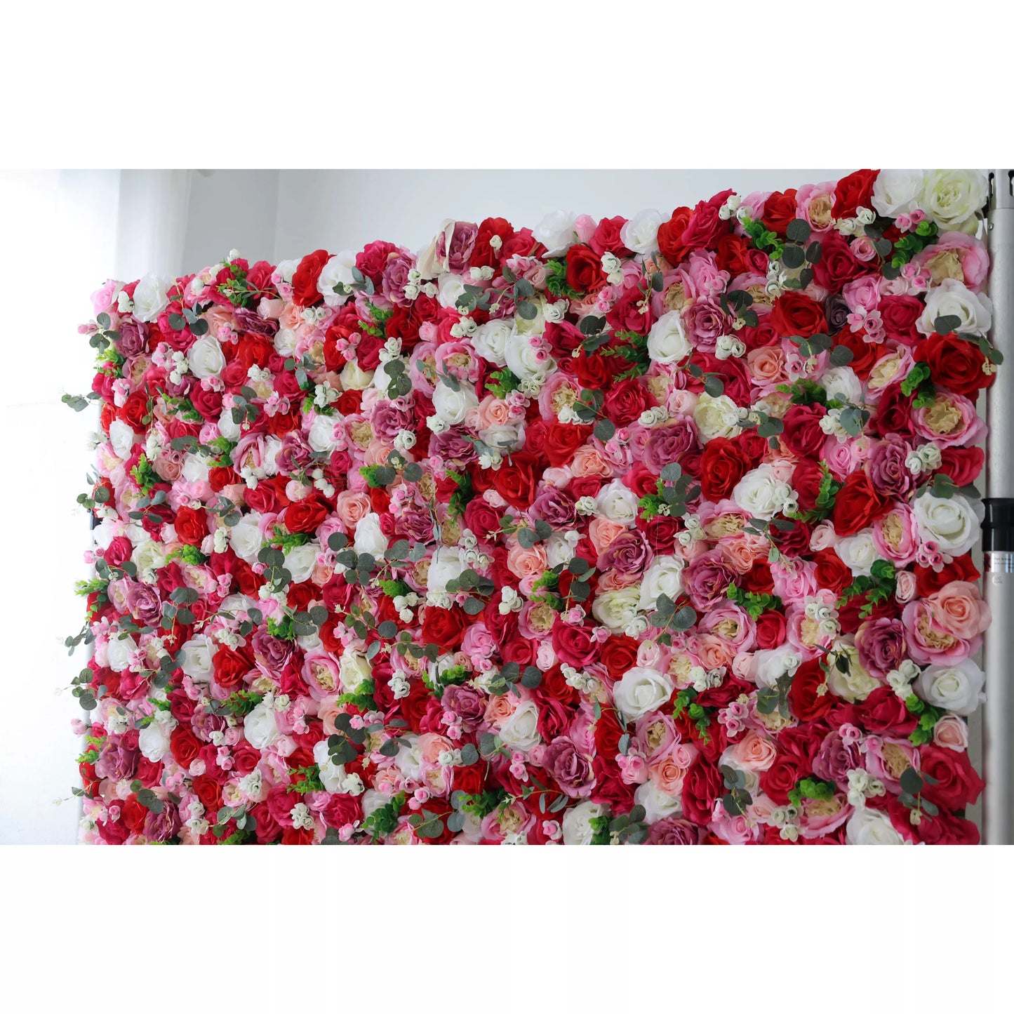 ValarFlowers artificial rose wall with red and white roses and camo greenery - stunning wedding backdrop, party photo booth decor