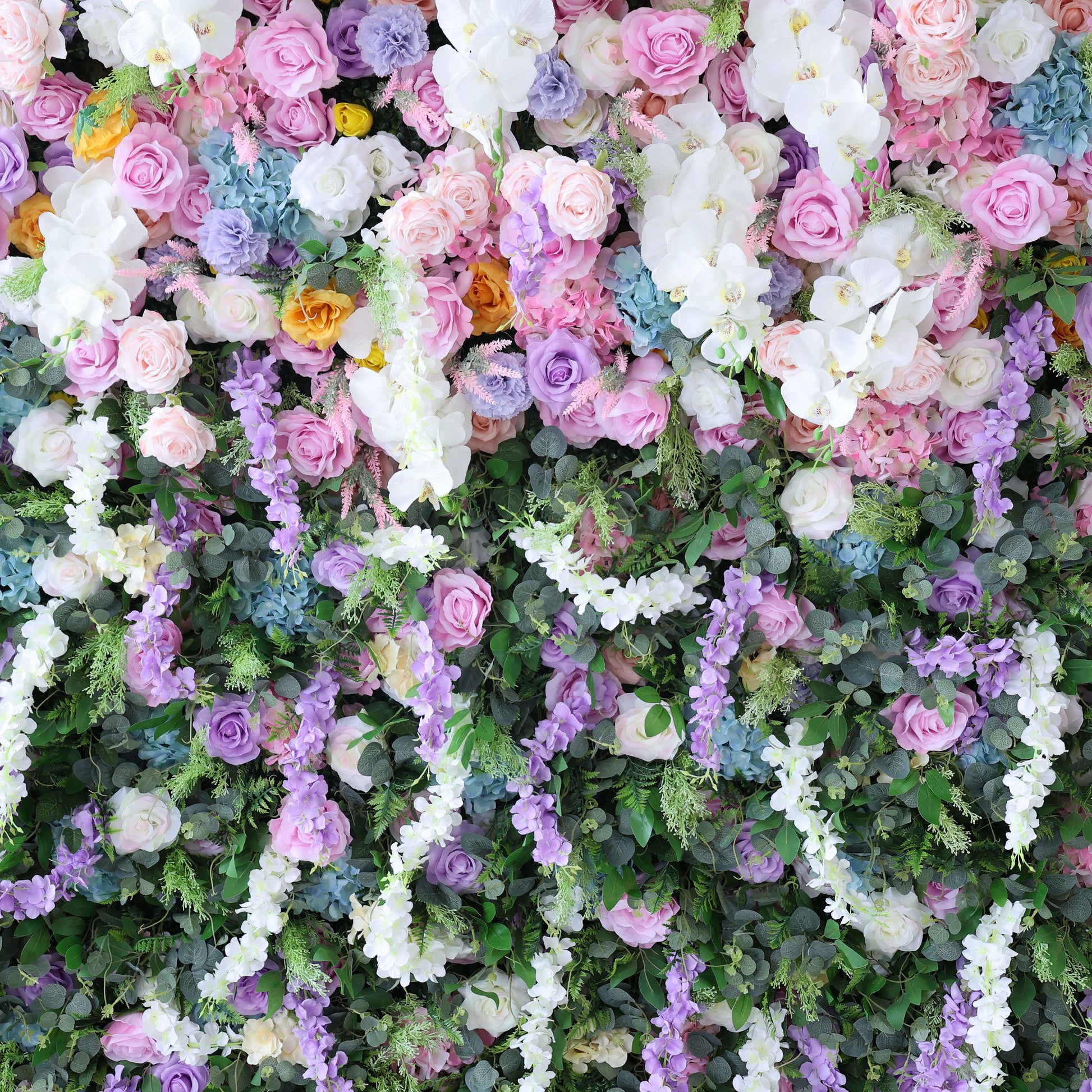 ValarFlowers artificial flower wall with cascading roses, peonies and hydrangeas in blush, ivory - luxury wedding backdrop