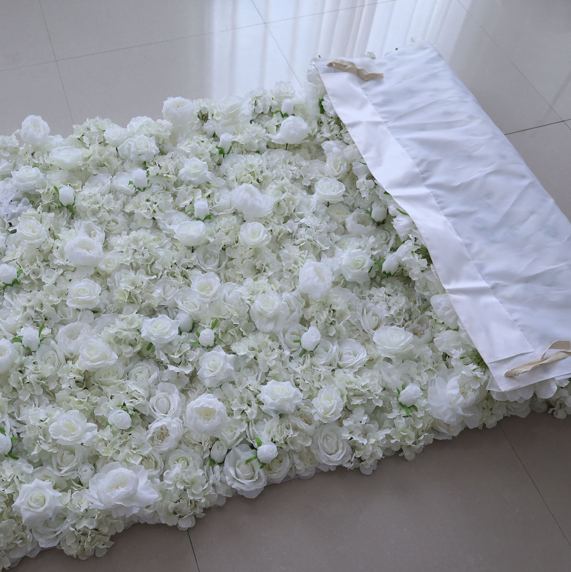 ValarFlowers luxury artificial flower wall backdrop with dense roses peonies hydrangeas greenery, elegant wedding party photo booth decor
