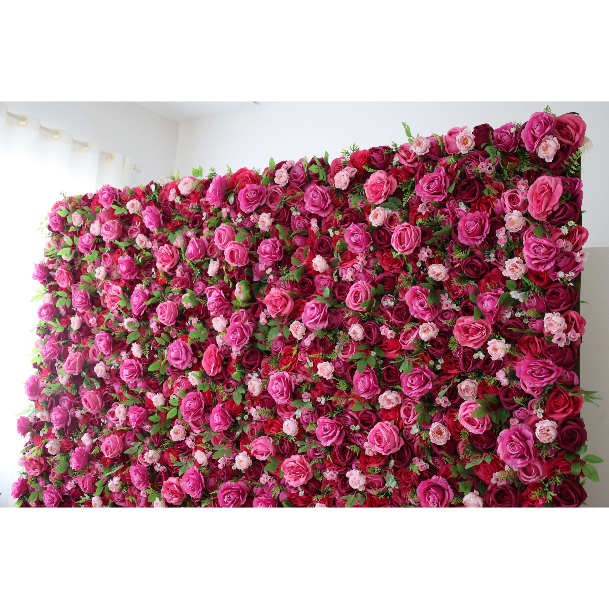ValarFlowers luxury faux flower wall panel featuring roses, peonies, hydrangeas and lush greenery for wedding backdrop, party decor