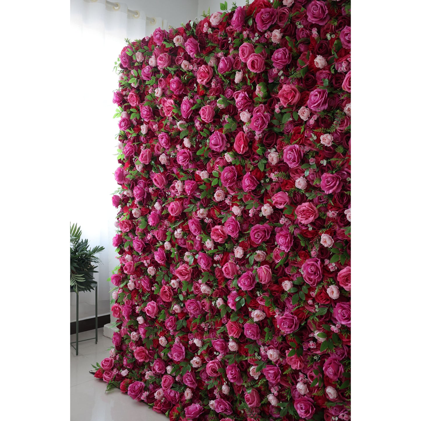 ValarFlowers artificial flower wall backdrop with lush roses peonies hydrangeas and greenery in blush pink ivory, luxury faux floral panel for wedding ceremony photo booth party event decor