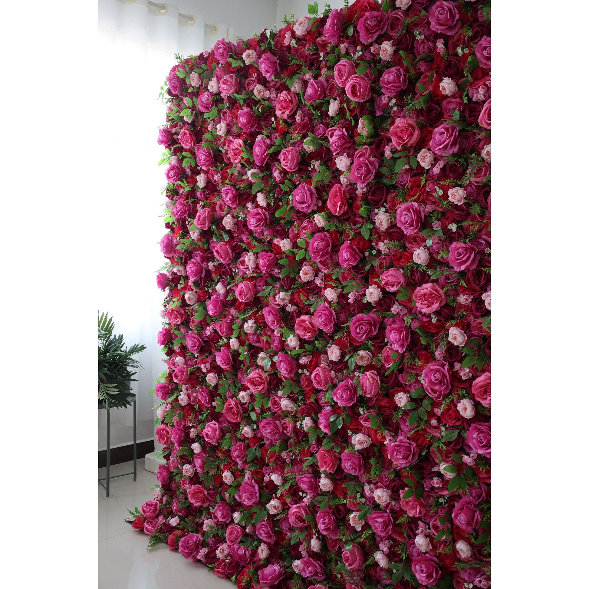 ValarFlowers artificial flower wall backdrop with lush roses peonies hydrangeas and greenery in blush pink ivory, luxury faux floral panel for wedding ceremony photo booth party event decor
