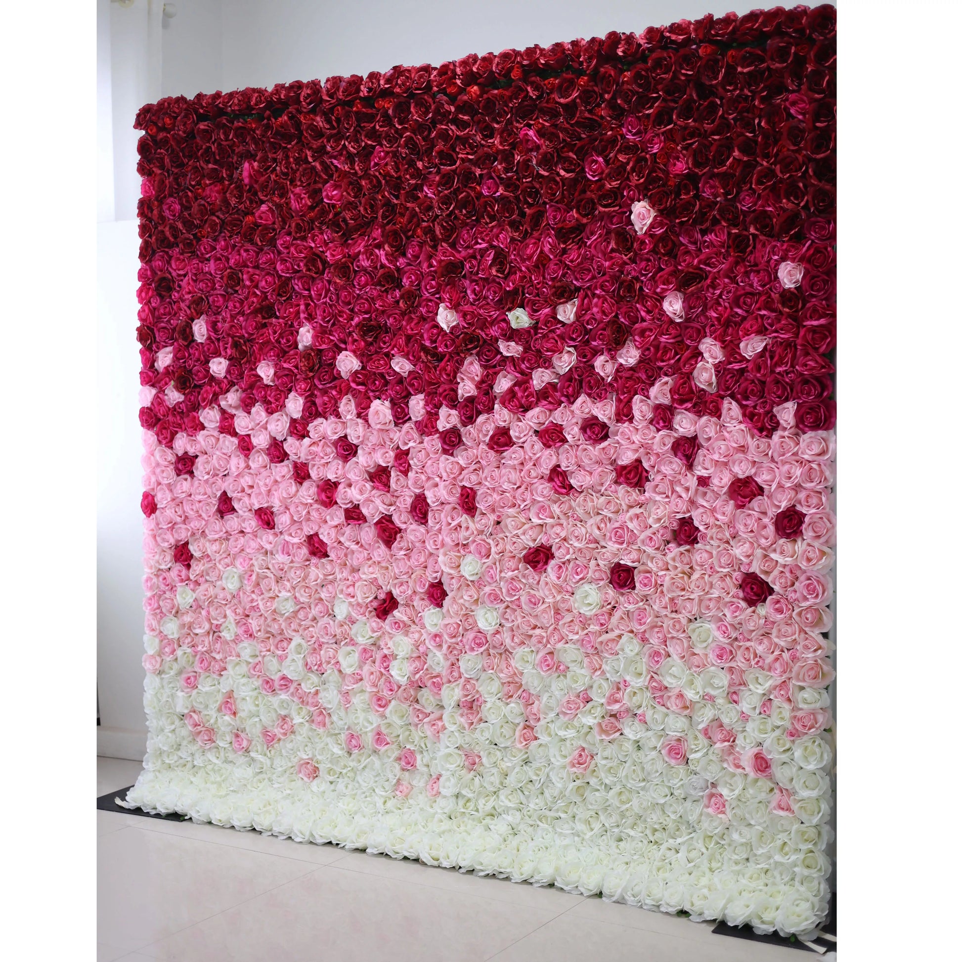 ValarFlowers artificial wine to white flower wall backdrop with roses peonies hydrangeas for wedding event photography decor