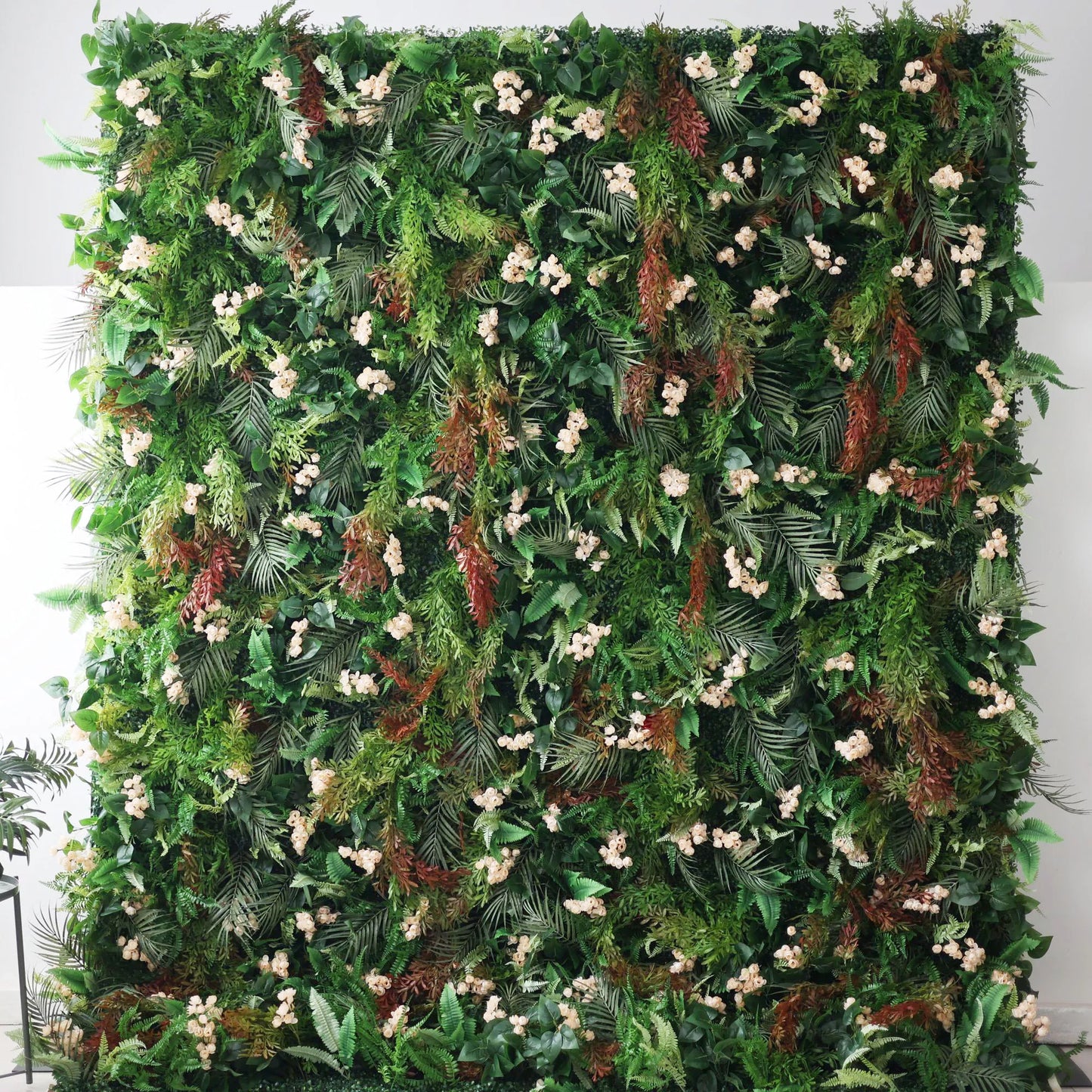 ValarFlowers lush tropical flower wall with cream blooms and greenery - perfect wedding backdrop, event decor, photo booth