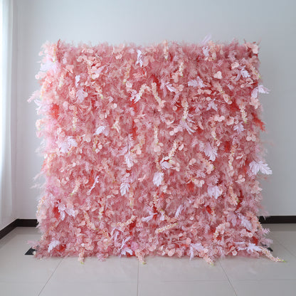 This image showcases a large, dense floral wall indoors. It&