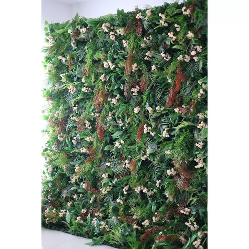 ValarFlowers lush artificial tropical forest wall backdrop with cream roses peonies hydrangeas and greenery for wedding ceremony photo booth party decor VF-203
