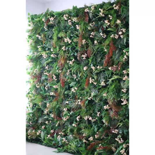 ValarFlowers lush artificial tropical forest wall backdrop with cream roses peonies hydrangeas and greenery for wedding ceremony photo booth party decor VF-203