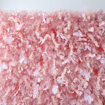 This image showcases a large, dense floral wall indoors. It&