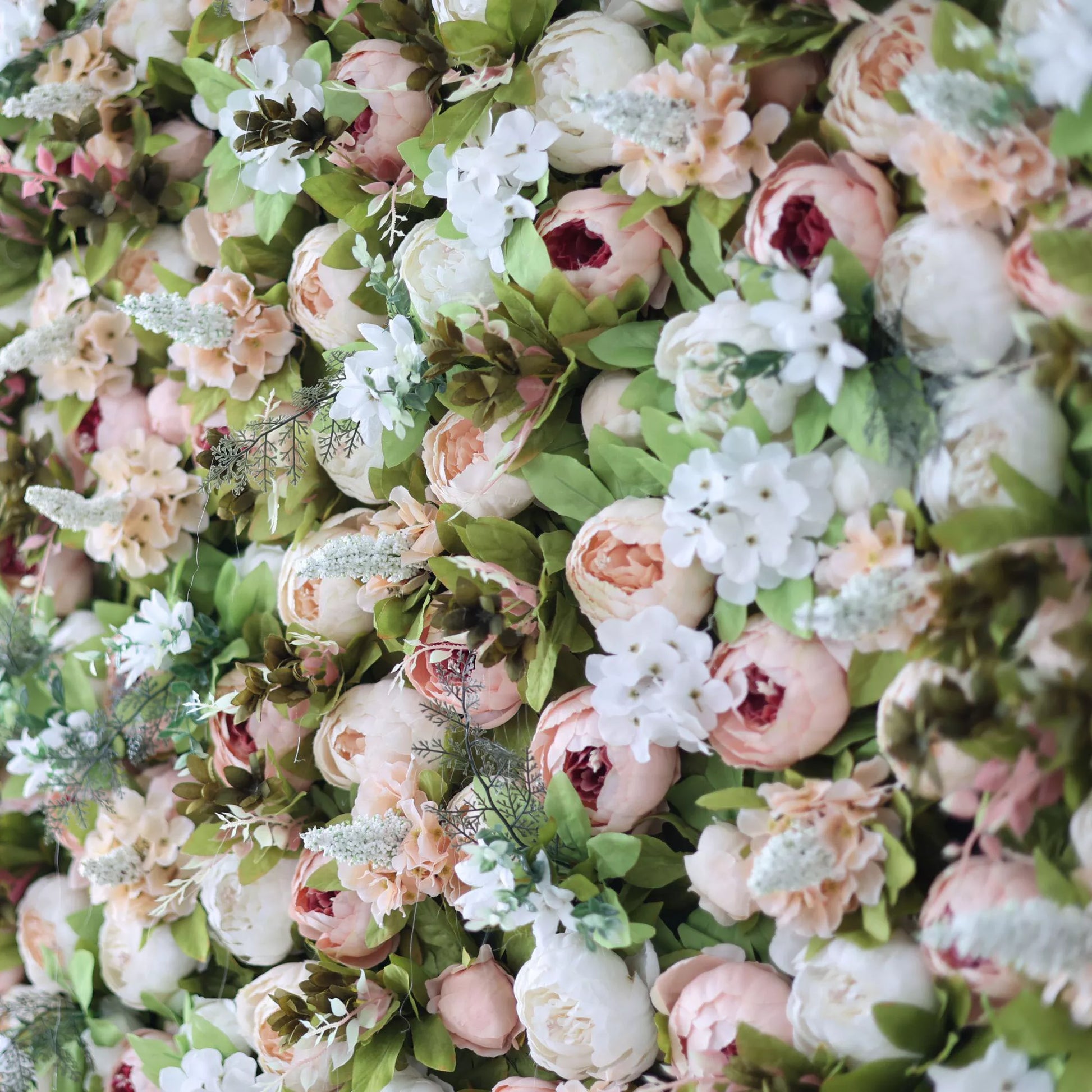 ValarFlowers lush artificial flower wall backdrop with orange red white roses peonies hydrangeas green mix for wedding party event photography
