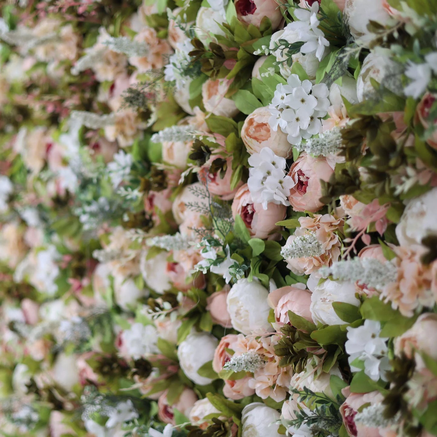 ValarFlowers artificial flower wall backdrop with orangy red white roses peonies hydrangeas green mix, luxury wedding event decor photo booth