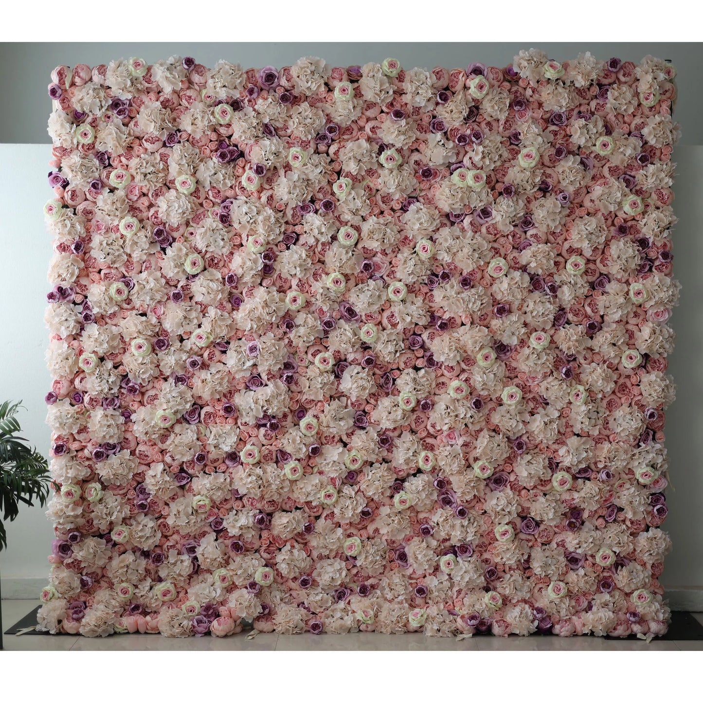 ValarFlowers artificial flower wall backdrop with lush pink roses, peonies and hydrangeas for wedding photography, party decor