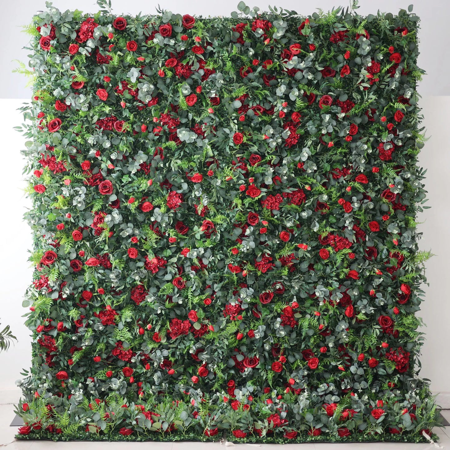 ValarFlowers artificial flower wall panel with cascading red roses peonies hydrangeas - stunning wedding ceremony backdrop decor
