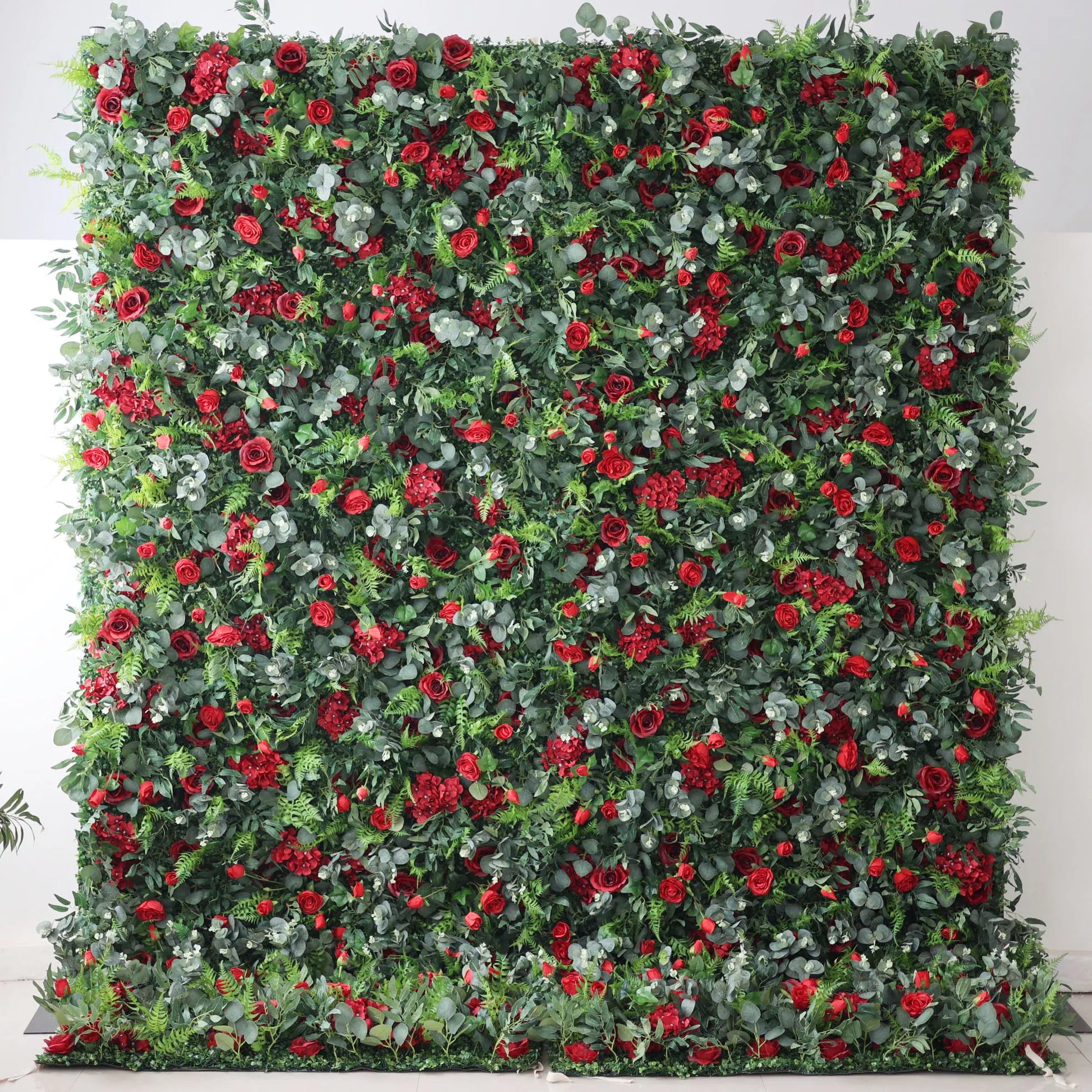 ValarFlowers artificial flower wall panel with cascading red roses peonies hydrangeas - stunning wedding ceremony backdrop decor