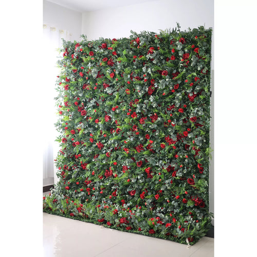 ValarFlowers lush red rose and greenery wall backdrop for wedding, party, photo booth - luxury artificial floral panel