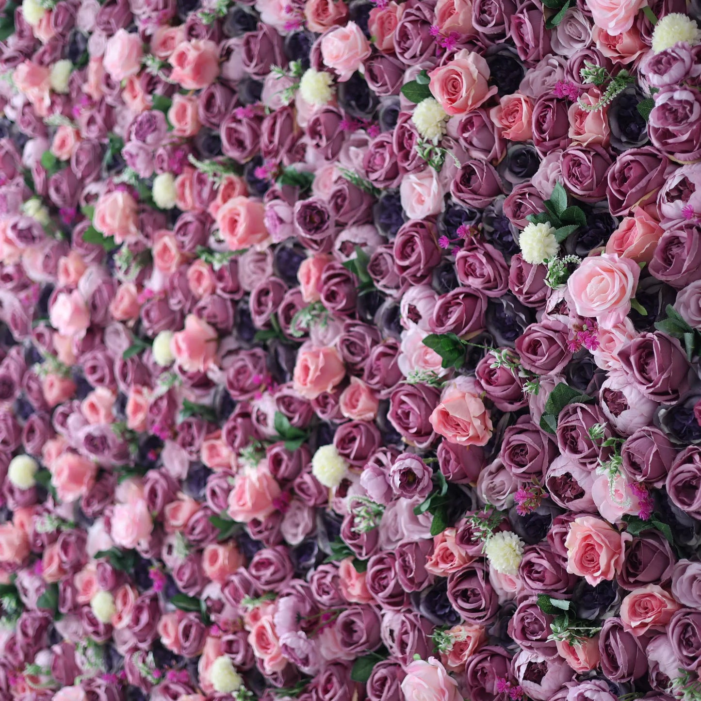 ValarFlowers artificial flower wall backdrop with lush pink roses, peonies, and purple hydrangeas for wedding, party, photo booth decor