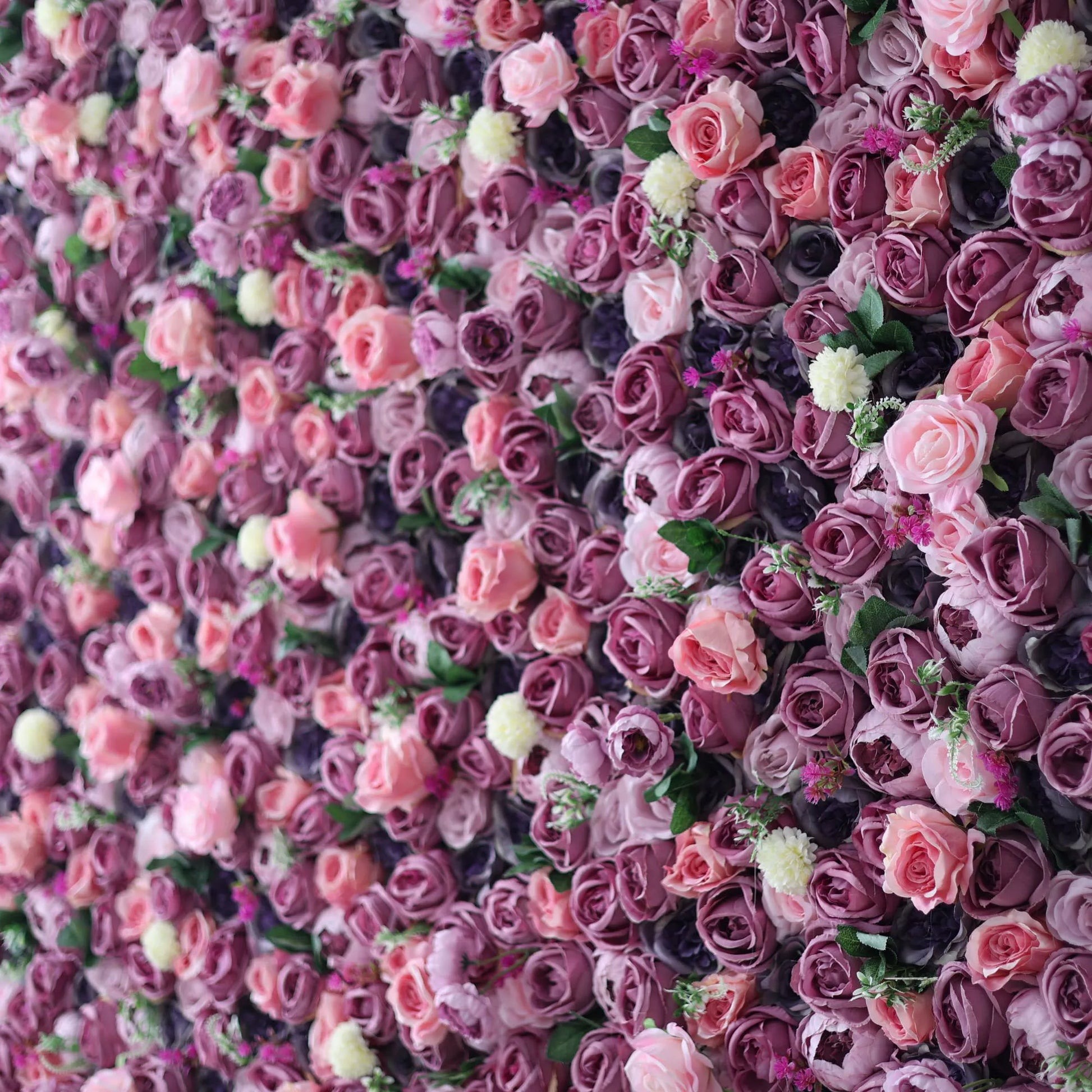 ValarFlowers artificial flower wall backdrop with lush pink roses, peonies, and purple hydrangeas for wedding, party, photo booth decor