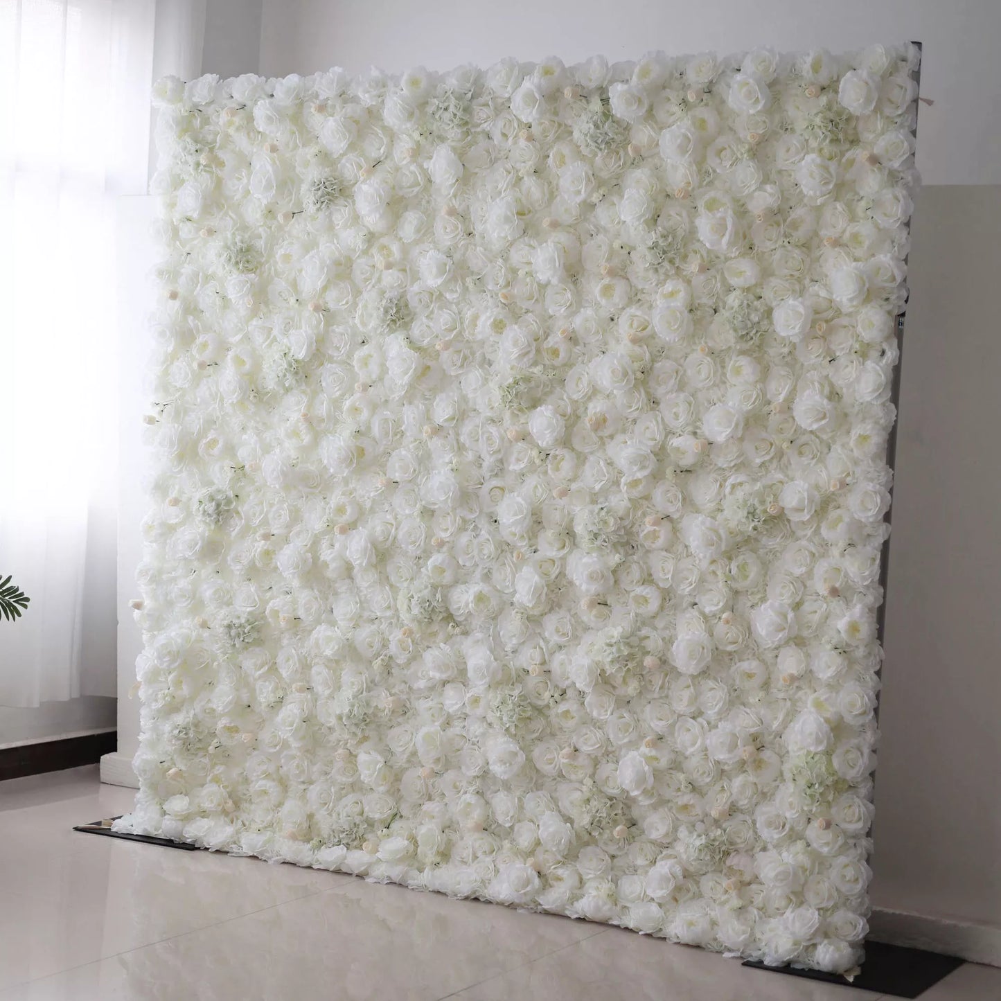 ValarFlowers white artificial flower wall panel with roses peonies hydrangeas for wedding ceremony photo booth backdrop decor