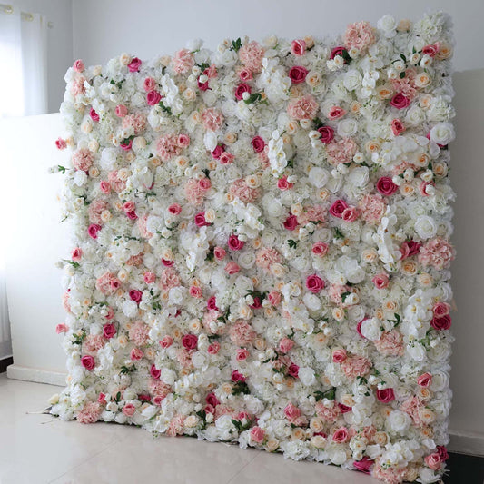 ValarFlowers artificial flower wall backdrop with lush roses, peonies and hydrangeas for wedding photography