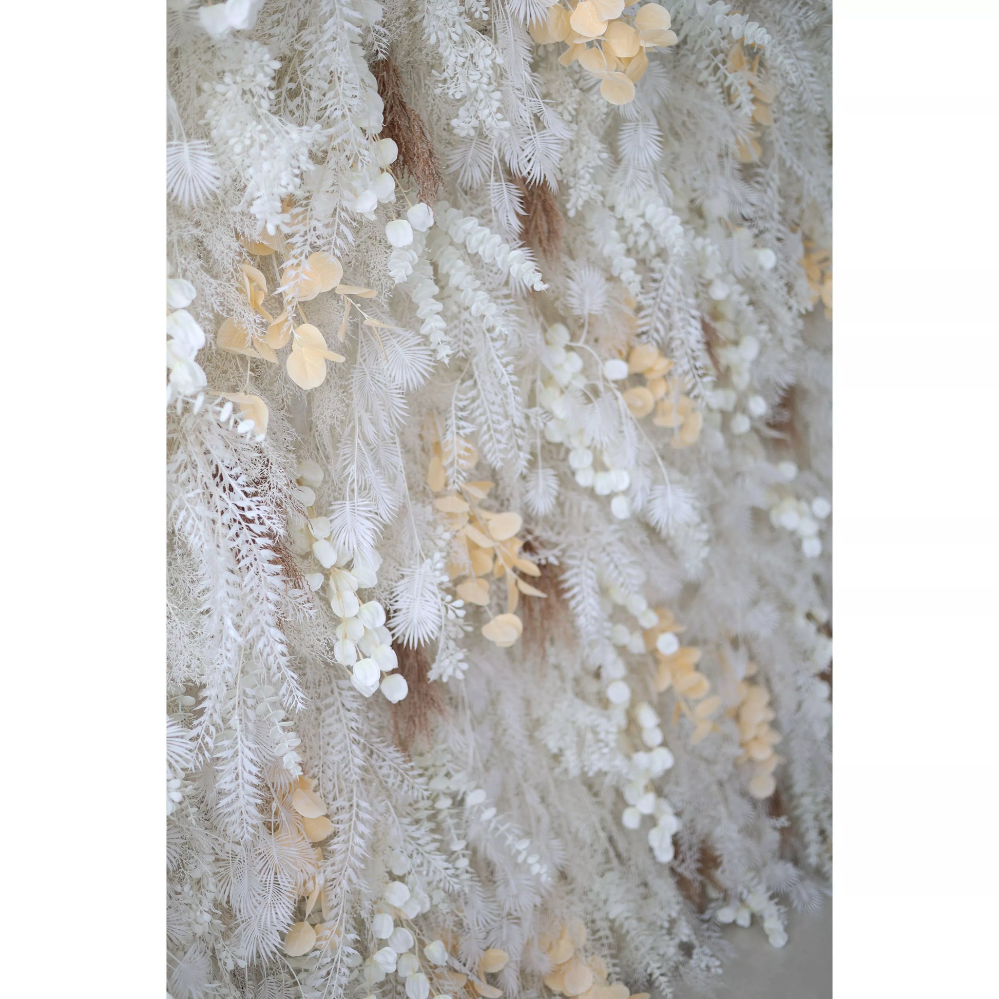ValarFlowers luxury artificial flower wall with white roses peonies hydrangeas golden blooms for wedding ceremony photo booth backdrop event decor