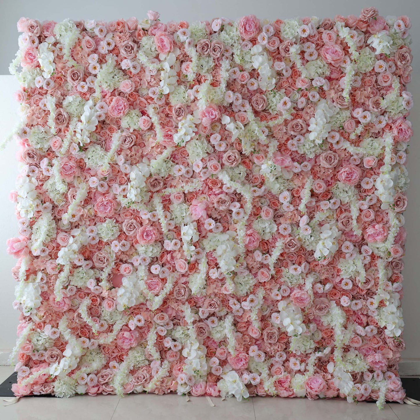 ValarFlowers luxury artificial flower wall with dense roses peonies hydrangeas greenery backdrop for wedding ceremony photo booth