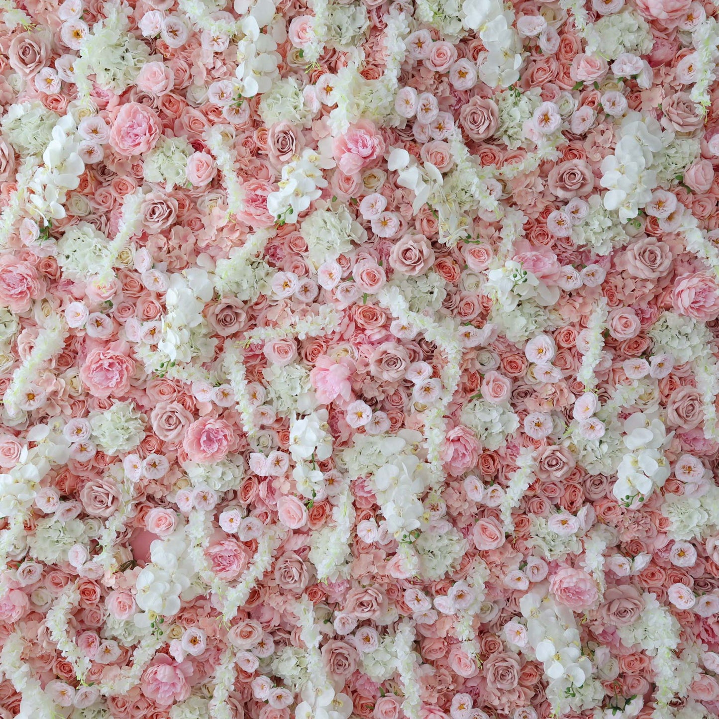 ValarFlowers artificial flower wall backdrop with pink roses, peonies, hydrangeas and greenery for wedding, party, photo booth decor