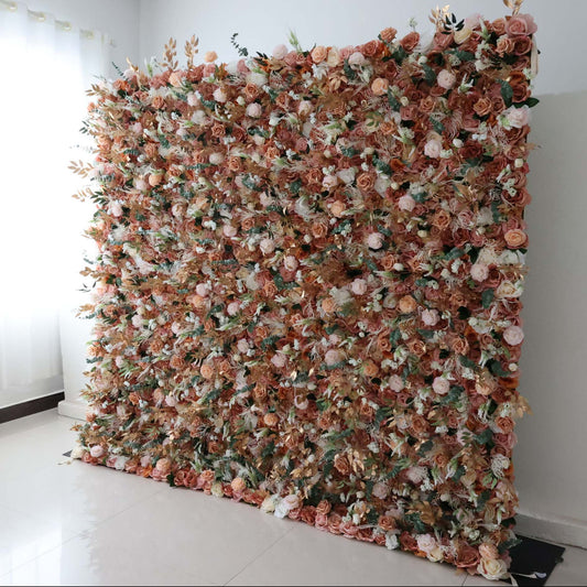 ValarFlowers silk flower wall with pink roses peonies hydrangeas and greenery, luxury wedding backdrop or party photo booth decor