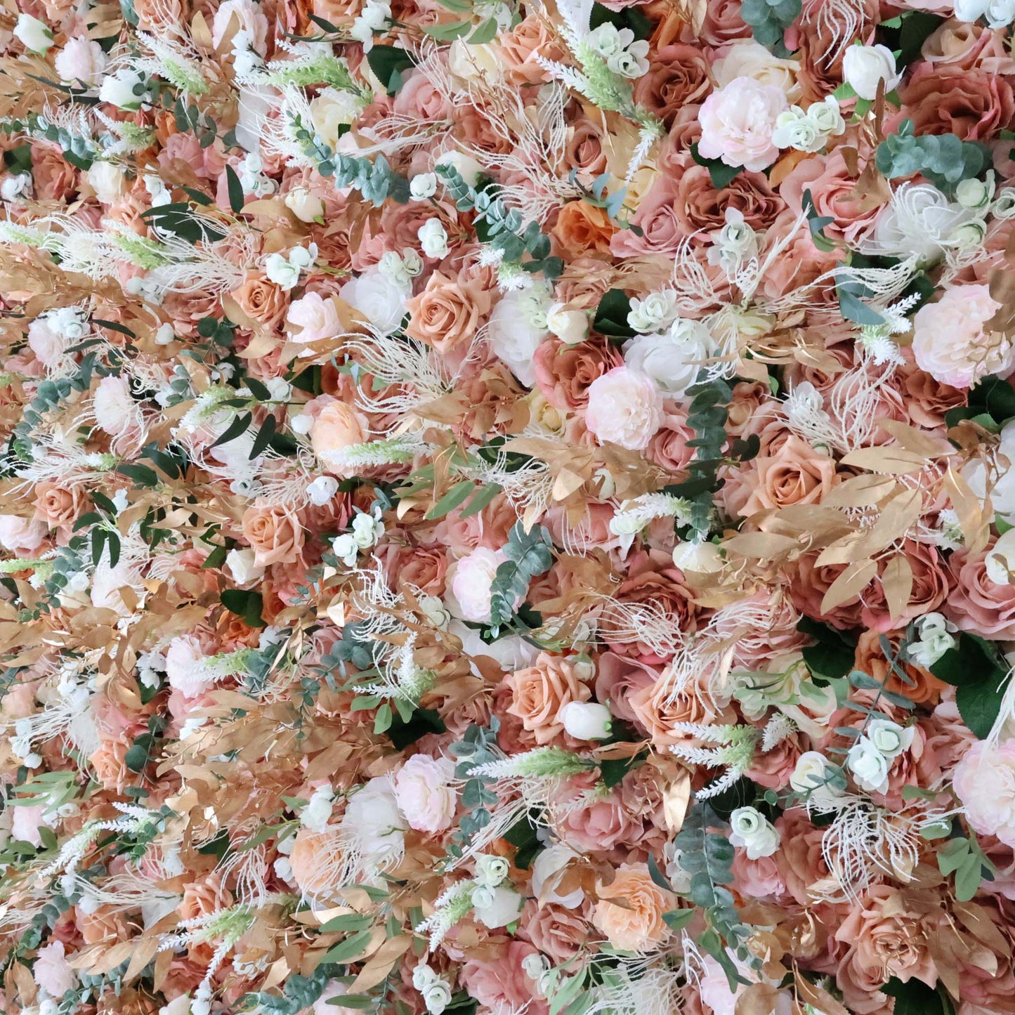 ValarFlowers luxury faux flower wall panel with lush roses peonies hydrangeas orchids greenery for wedding ceremony bridal shower party backdrop