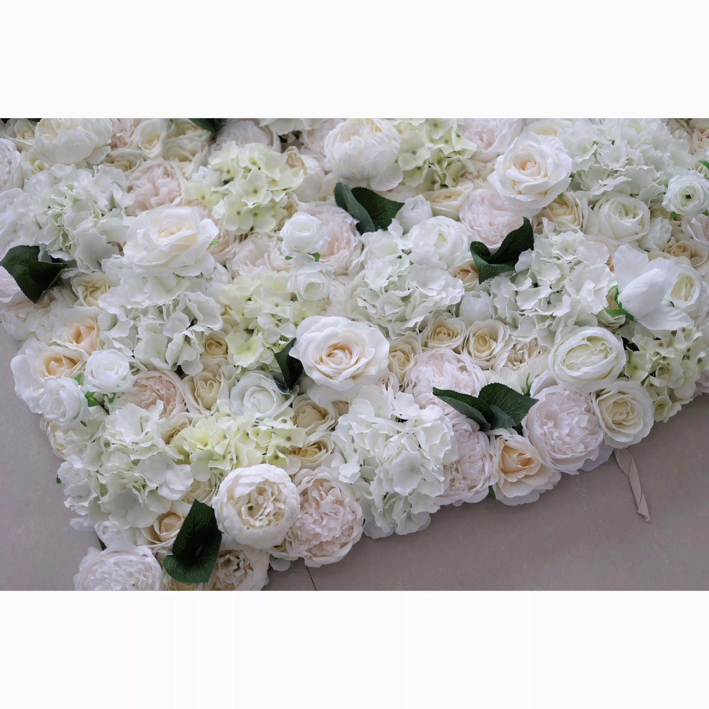ValarFlowers cream artificial flower wall with lush roses peonies hydrangeas and greenery for wedding backdrop event decor