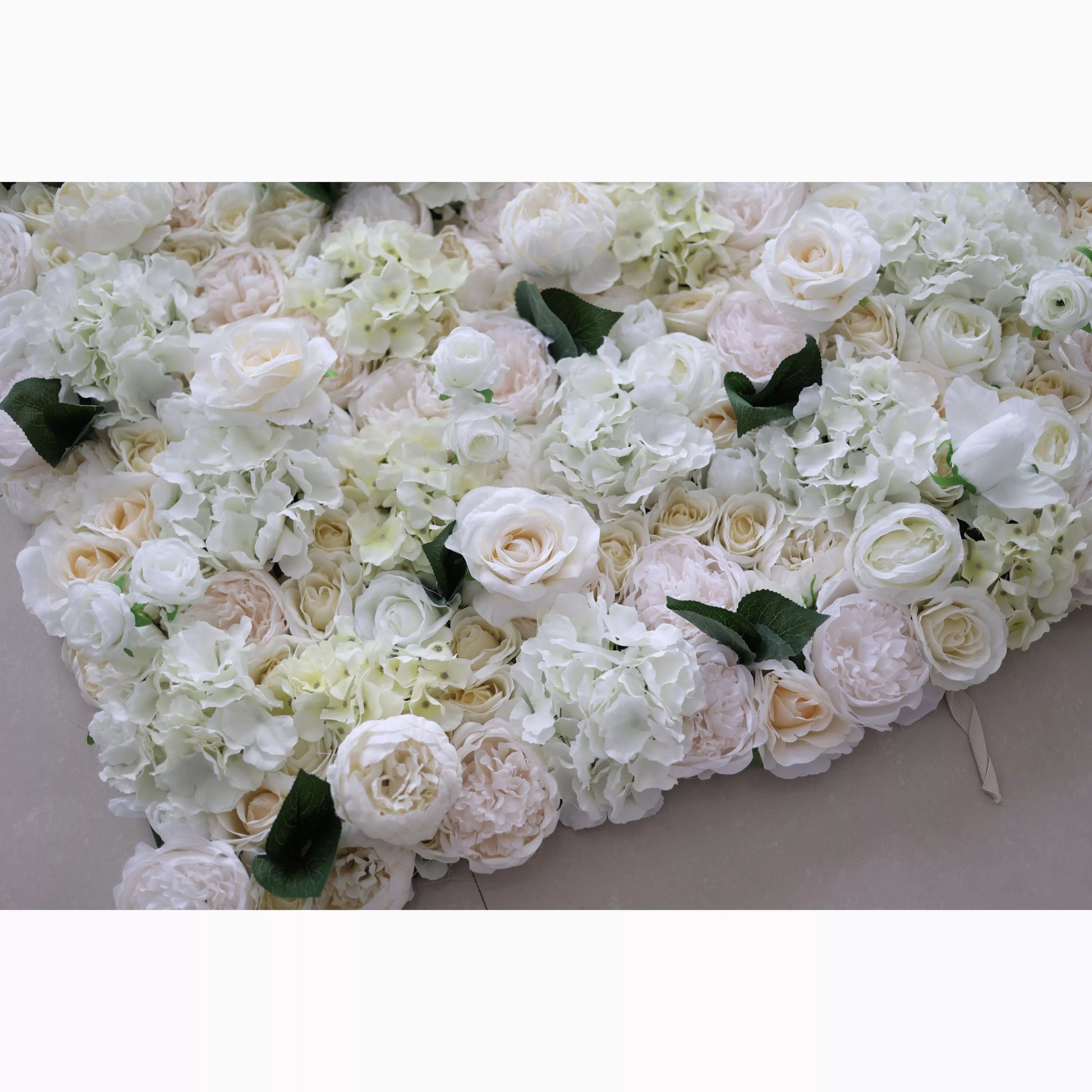 ValarFlowers cream artificial flower wall with lush roses peonies hydrangeas and greenery for wedding backdrop event decor