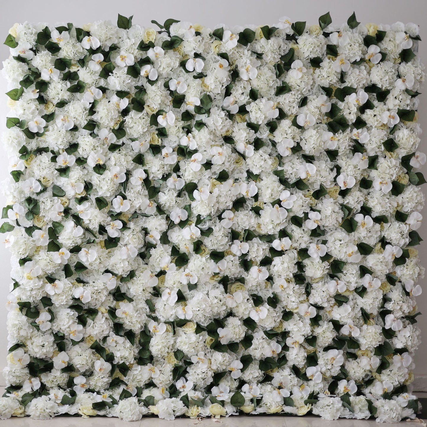 ValarFlowers white phalaenopsis orchid and rose floral wall backdrop for wedding photography, luxury party event decor